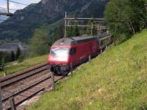 Berner Oberland 2007 - das Meiste haben wir geschafft, wir befinden und kurz vor Kandersteg. genauso wie der von Re 460 019  Terre Sainte  gezogene IC 1077 Basel-Brig. An dieser Fotostelle befindet sich auch eine Bank, auf der man sitzend, auch die m�den Beine ausruhen kann. Gleichzeitig kann man unter beobachtung der Signale und der Strecke auf die n�chsten Z�ge warten. Die Strecke l�sst sich von hier bis nach Frutigen beobachten! Auch der Kanderviadukt ist zu erkennen, jedoch leider nicht auf dem Bild.