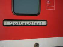 Zuglaufschild einer Br 628/928 auf der Heidebahn.