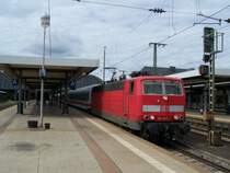 Br.181 222-1 fuhr im August 2007 mit einem Leerzug durch den Bahnhof Karlsruhe Hbf, der Leerzug wurde nach Saarbr�cken Hbf gebracht.