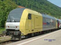 Siemens-Dispolok ER20-004 mit alex-Zug am 26.05.2004 in Immenstadt/Allg�u abfahrbereit nach M�nchen. Wegen Streckenbauarbeiten zwischen Immenstadt und Oberstdorf endete der Zug in Immenstadt.
