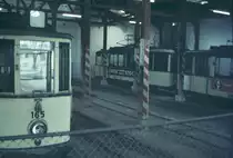 AVG Straßenbahn Augsburg__Tw 165[MAN, 1926, Maximum-Drehgestelle] und KSW Tw 502 und 509(?) [Fuchs, 1948]__09-03-1974