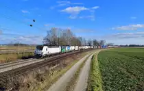 193 214 + 193 251 mit einem KLV am 21.02.2023 bei Langenisarhofen.