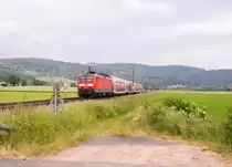 114 022 ist am 07.06.2023 in Richtung Bebra unterwegs gesehen bei Reilos.