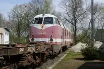 228 673-0 der IG Traditionslokomotive 58 3047 e.V. am 23.04.2023 w�hrend der Saisoner�ffnung im Bw Glauchau.