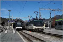 In Zweisimmen stehen die die MOB Ge 4/4 8004 mit einem Belle Epoque Zug und der MOB Be 4/4 9202  Alpina . 

25. November 2020