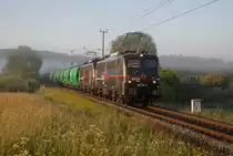 Die EBS 140 789 & 140 772 zogen am 06.06.2023 einen Getreidezug nach Mukran, bei Lietzow.
