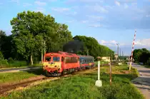 Wunderschöne Sommerabend! Die Classic Russel 418 118 (ex. M41 2118) ist wieder im Einsatz in Transdanubien. Diese Zugkomposition ist eine Ersatzgarnitur statt 117-er Triebwagen.
Die alte Diesellokomotive ist mit dem Zug 34918 (Székesfehérvár - Komárom) bei der Ausfahrt aus Bf. Kisbér.
Kisbér, 12.06.2023.