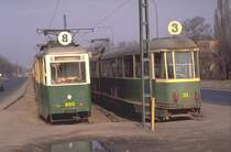 Tram Nr.8 und Nr.3 im Jahr 1991 in Poznan(Posen)Archiv P.Walter