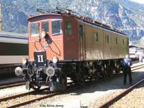 Be 4/7 12504 anl�sslich des Gotthardbahn Jubil�ums am 8.9.07 in Biasca ausgestellt. Die Be 4/7 wurden in einer St�ckzahl von nur 12 Lokomotiven gebaut, und war zusammen mit den Be 4/6 die ersten Elektroloks am Gotthard, doch dieser Stern ging bald unter, da die zugkr�ftigen und legend�ren Krokodilen die ''Elektro''-Pioniere verdr�ngten