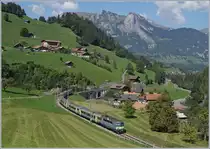 Eine BLS Re 4/4 II schiebt bei Garstatt ihren RE in Richtung Interlaken Ost. 

18. Sept. 2020