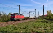 Mit Betonschwellen ist 232 701-3 (132 701-4) an der Leipziger Chaussee (B 6) Richtung Zugbildungsanlage (ZBA) Halle (Saale) unterwegs.

🧰 BUDAMAR WEST GmbH
🕓 3.5.2023 | 18:14 Uhr