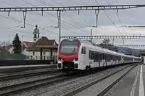 RABe 523 511-9 Mouette durchfährt am 27.02.2023 den Bahnhof Rupperswil.