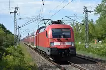 DB Regio AG - Region Nordost mit ihrer   182 018  [NVR-Nummer: 91 80 6182 018-2 D-DB] und der RB32 Richtung Flughafen BER Terminal 5 bei der Einfahrt Bahnhof Berlin Hohenschönhausen, 14.08.23