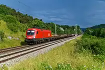 Mit einem Langschienenzug fuhr die 1116.164 am 10. Juni 2023 aus Österreich kommend westwärts. Bei Hagenacker dokumentierte ich die Leistung. Danach musste ich allerdings die Beine in die Hand nehmen, um noch trockenen Fußes mein Auto zu erreichen.  