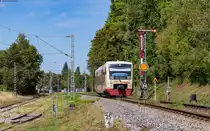 VT 238 als SWE 69733 (Bräunlingen Bf - Rottweil) am Einfahrsignal Villingen 11.8.23. Die Stelle ist von hinten her legal erreichbar.
