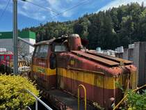 Hier im Gleis hinter der Verladestation:

eine Henschel ehemals von Post. Sie sieht echt mitgenommen aus und steht seit x Jahren dort. 
Weiss jemand warum Makies diese gekauft hatte? Ich meine sie haben die nur gekauft damit sie hier verrotet.

Dahinter sind noch ein Triebwagen mit der Aufschrift RM und dann ein Triebwagen mit der Aufschrift EBT. Danach kommt noch die Makieslok 1...