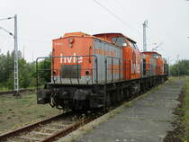 Hvle V160.5 und V160.7,am 19.August 2023,bei nicht gerade schönem Wetter,in Mukran Mitte.