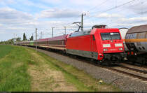 Alle Jahre wieder am Himmelfahrts-Wochenende verkehrt ein  Säuferzug  vom Ruhrgebiet zum Flughafen Leipzig/Halle. Dieses Jahr erstmals mit der nun privaten 101 051-1, die zum Aufnahmezeitpunkt noch im DB-roten Farbkleid unterwegs war. Mit leichter Verspätung konnte das Gespann den Bahnhof Niemberg passieren und dabei einen Kesselzug überholen.

🧰 Train Charter Services B.V. (TCS) | Euro-Express Sonderzüge GmbH & Co. KG für Müller-Touristik GmbH & Co. KG
🕓 18.5.2023 | 14:58 Uhr