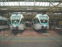 RhB Betriebwerksttten in Landquart,Zwei Meterspur GTW 2/6 fr die Griechische Staatsbahn (OSE)Einsatzgebiet Peleponnes.In der
Zwischenzeit sind alle Fahrzeuge ausgeliefert worden