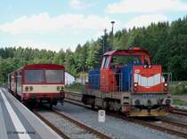 714 204 beim Umsetzen am Kilometer 0 im Grenzbahnhof Johanngeorgenstadt (20.06.2003)
