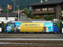 MOB - E - Lok  Ge 4/4  8002 mit Vollwerbung im Bahnhof von Zweisimmen am 29.07.2007