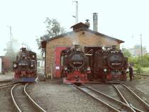 99 1564, 1775 und 1747 am Lokschuppen in Radebeul Ost, 15.09.07