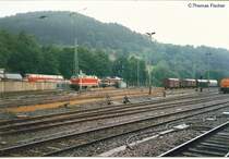 Bahnhof Probstzella nach der Wende mit Wasserturm 2 x 219 und einer 232 er