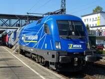 Die Br.1116 911-7 der Mittel-Weser-Bahn MWB war am 15. und 16.September 2007 in G�ppingen zur Besichtigung bereitgestellt. Hier am 16.September 2007 am Bahnsteig im Bahnhof G�ppingen.