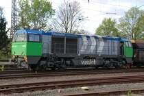 Vossloh Diesellok MaK 2000BB Nr. 1001459 Boreas  Ru�partikelfrei  im Bahnhof Castrop-Rauxel bei Rangierarbeiten vor einem Kohlewagenzug der RAG / RBH am 20.04.2007. 
Die Lok war zu dem Zeitpunkt an die DE vermietet, und wurde im Einsatz f�r den Kraftwerk-Pendel zwischen Dortmund-Obereving zum Kraftwerk Mark Elverlingsen in Werdohl eingesetzt. (vielen Dank f�r die Infos an Dave Fiebeck)

