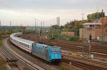 101 016-4 schiebt am 25.09.07 den IC 2163 von Karlsruhe HBF nach N�rnberg HBF, hier bei der Ausfahrt aus dem Aalener Bahnhof.