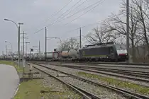 Lok 189 999-6 fährt am 11.12.2024 Richtung Bahnhof Rheinfelden.