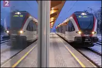 Recht Frisch war der Morgen des 21,2,2025 im Bahnhof Deutschlandsberg Stadt. Im Bild ein GTW 2/8 als R8551 