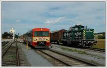 Ankunft des VG 71383 am 10.9.2007 in Preding. Bevor mit der Beistellung in das Firmengel�nde der Holzindustrie Preding begonnen werden konnte, musste noch auf R 8561 von Graz nach Wies gewartet werden. 