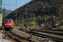151 083-3,151 030-4 und 151 145-0 im Schiebedienst in Geislingen/Steige am 06.10.2007.