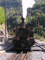 Dampflok  Breithorn  bei der Einfahrt in den Bahnhof Stalden-Saas. 05.08.07