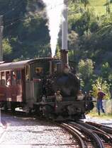 Dampflok  Breithorn  am 05.08.07 bei der Einfahrt in den Bahnhof von Stalden-Saas. 