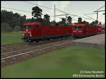 Ein RE 5 Treffen im Bahnhof Klasdorf. Auf der Strecke PT 5 Dresden - Berlin. Die Aufgabe tr�gt den Namen RE 3 Elsterwerda - berlin Sch�nefeld Flughafen. Hier stehe ich nun mit Gegenzug nach Elsterwerda (ich in Richtung Berlin Sch�nefeld Flughafen).
