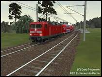 112 103 im Bahnhof Gehren. Auf der Strecke PT 5 Dresden - Berlin. Die Aufgabe tr�gt den Namen RE 3 Elsterwerda - berlin Sch�nefeld Flughafen.
