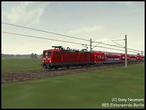 112 103 im auf freier Strecke. Auf der Strecke PT 5 Dresden - Berlin. Die Aufgabe tr�gt den Namen RE 3 Elsterwerda - berlin Sch�nefeld Flughafen. (Dany Neumann)
