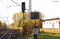 Ausfahrt Bhf Michlau/Ofr mit Spiegel , Telefon und Signal Richtung Lichtenfels 14.10.2007