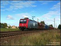 481 002 der ITL mit einem Sch�ttgutzug bei Falkenberg(Elster) Richtung Riesa.