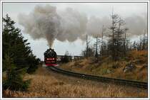 Nur noch wenige Meter, und 99 222 hat mit ihrem 8923 von Drei Annen Hohne am 10.10.2007 ihr Ziel, die Endstation Brocken, erreicht.