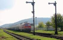 MEG 315 mit Zementzug von Frankreich nach Karsdorf im Bahnhof Laucha (Unstrut); 07.10.2007