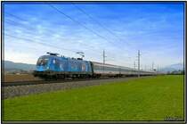 EM-Lok 1116 080 UEFA f�hrt mit EC 33 Allegro Stradivari von Wien nach Villach.
Fotografiert in Lind bei Zeltweg 27.10.2007