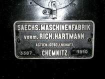 Fabrikschild der 38 205 im s�chsischen Eisenbahnmuseum Chemnitz Hilbersdorf, 27.10.07