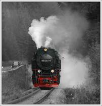 Hier noch einmal der Zug 8903 am 10.10.2007, diesmal vom Brocken nach Eisfelder Talm�hle. Wie man sehen bespannt ihn jetzt 99 7241. Die Aufnahme entstand kurz nach Drei Annen Hohne. Noch eine Anmerkung. Es werden bei diesen Z�gen die Maschinen samt Mannschaft in Drei Annen Hohne getauscht (hat uns auch ein TFZF verraten, dass dies so ist ;-) )