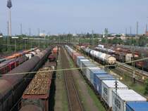 Blick auf dem Rangierbahnhof N�rnberg von einer Br�cke.