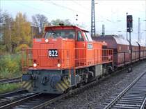 RBH 822 (G1206 1500 kW angemietet von MRCE)erreicht mit einem Kohlependel den Bf Recklinghausen S�d.
6.11.07