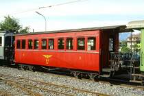 BC Museumsbahn - ex NStCM B 7 am 19.05.1997 in Blonay  - 2. Klasse Personenwagen 4-achsig - Baujahr 1907 - BLANC - Gewicht 8,00t - 30 Sitzpl�tze - L�P 11,80m - zul�ssige Geschwindigkeit 40 km/h - Lebenslauf: ex NStCM B 7 - 1993 an BC.
