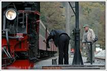 Lokpflege nach der Ankunft in Eisfelder
Talm�hle am 9.10.2007.